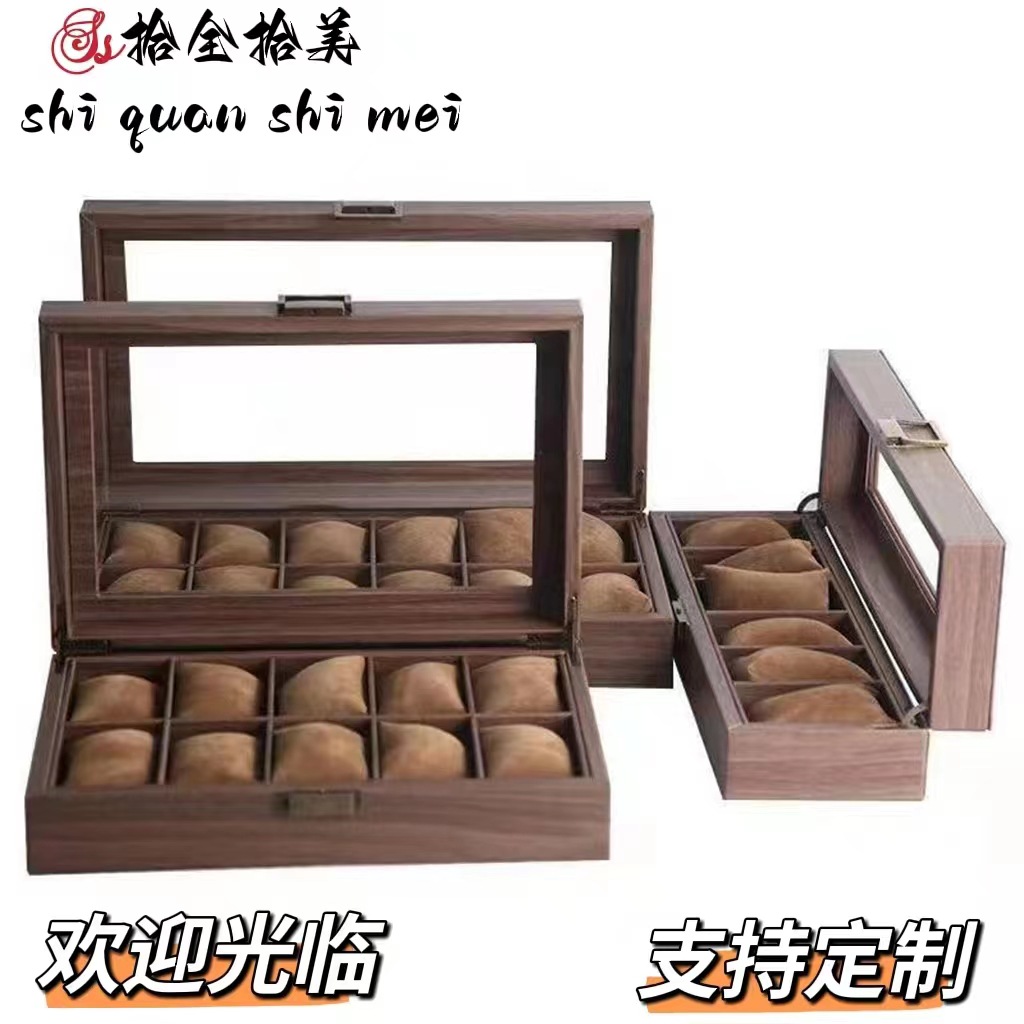 现货复古木纹皮手表盒3位6位10位12位手表收纳盒软枕头包木质表盒