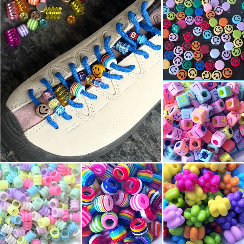 DIY鞋带珠装饰串珠帆布鞋运动鞋大孔卡通笑脸字母百搭鞋带配饰