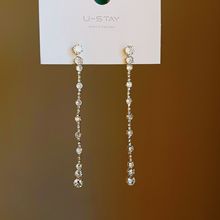 银针欧美夸张时尚女水滴锆石耳线耳环气质人鱼泪长款流苏耳钉耳饰