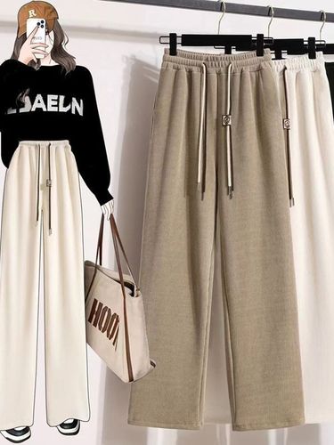 Women's Ultra-Fine Wide Leg Pants 2025 Spring and Autumn Corduroy Casual Pants with a Flowy Slimming Effect Smiling High-Waisted Straight Leg Pants