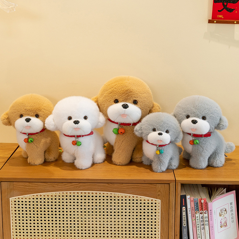 Campana Bichon perro muñeca peluche simulación taza de té perro cachorro muñeca de trapo niño regalo de cumpleaños femenino