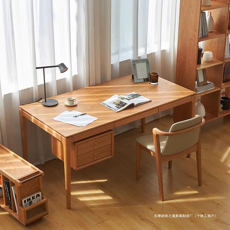 Nordic Modern Simple Cherry Wood Desk Nordic Japanese Style Light Luxury Home Computer Desk Solid Wood Office Desk