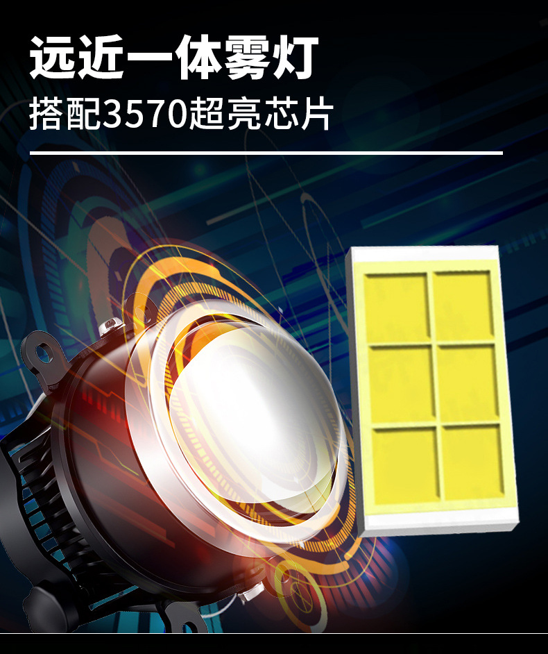 Source Factory Car Front Fog Light Modification 3inch Laser Fog Light Bi-Lens Led Three-Color Fog Light Bi-Lens
