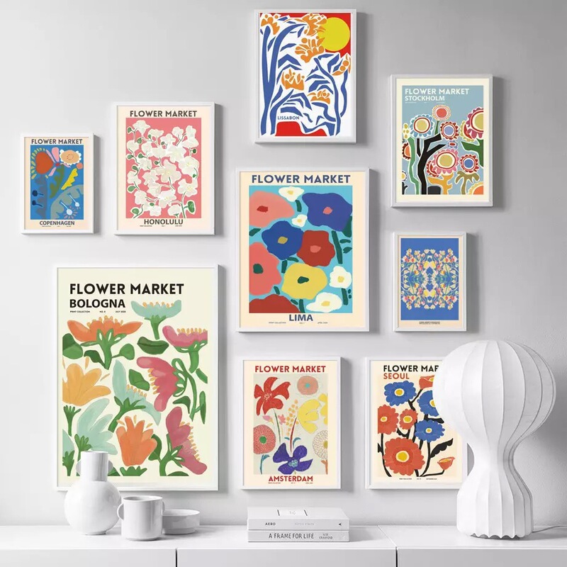 Cross-Border Shipping Scandinavian Retro Flower Abstract Flower Marker Living Room Poster Decorative Painting Picture Core
