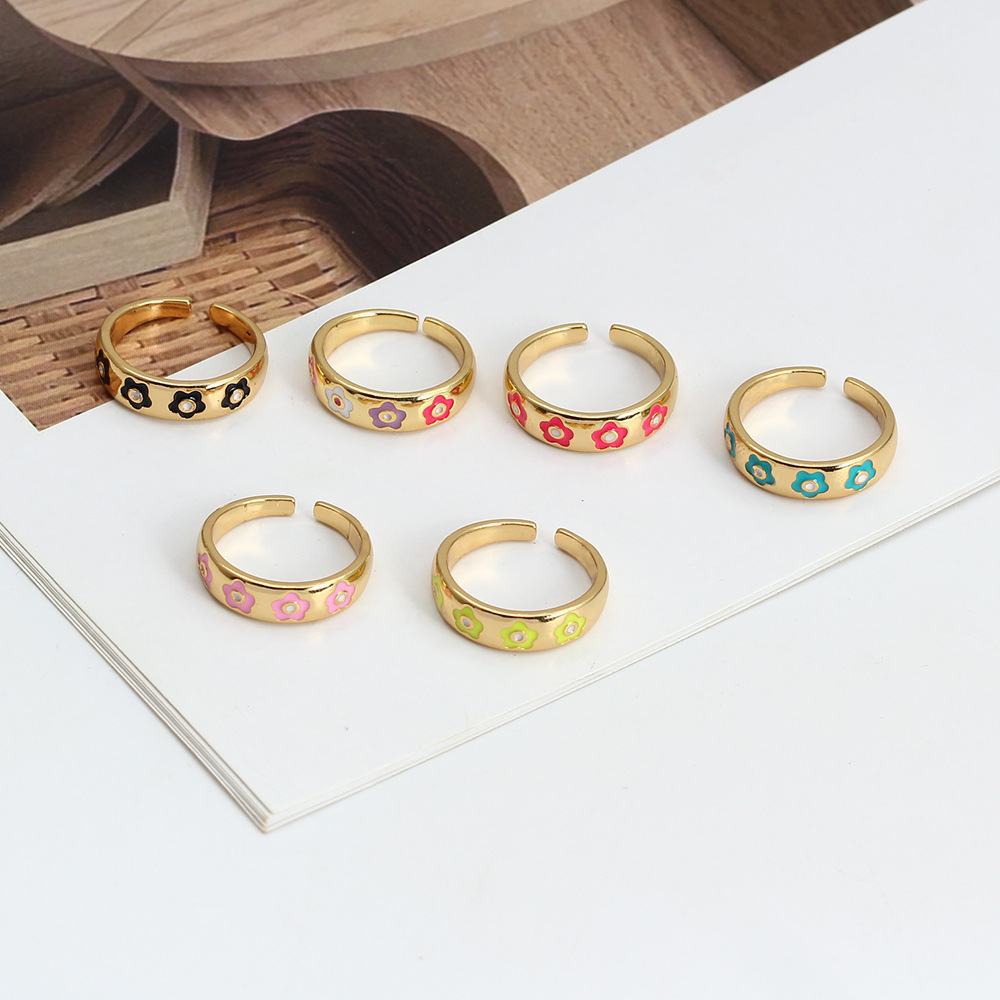 Fashion Devilu0027S Eye Flower Copper Enamel Open Ring 1 Piece