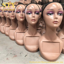 STY头模出口畅销带方框黑人肤色女头模展示假发帽子模特头道具