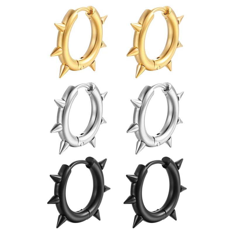 Cross-border punk stainless steel sharp cone rivet coil earrings trendy jewelry titanium steel earrings round line circle ear jewelry Cross-border punk stainless steel sharp cone rivet coil earrings trendy jewelry titanium steel earrings round line circle ear jewelry