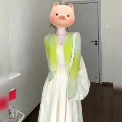 莫兰迪绿渐变针织开衫女2025新款开春季清楚系穿搭多巴胺绝美上衣
