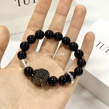 （附证书）天然黑曜石醒狮手串男款送男友生日礼物高品质水晶鉴定