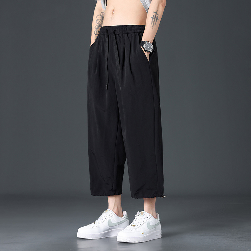 Men's Loose Summer Ice Silk Thin Men's Casual Pants Cropped Straight Quick-drying Shorts Sports Cropped Pants