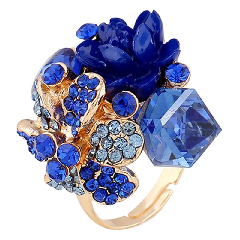 Joyería europea y americana colorido cristal gema anillo abierto personalidad moda anti-alergia resina flor anillo