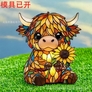 �羳 Handcrafted Sunflower Highland Cow Lamp ���տ��ߵ�ţ��