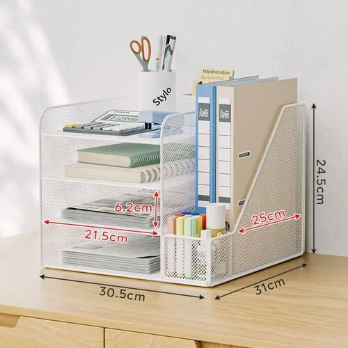 A4 Desktop Storage Rack Metal Office Desk File Shelf Multi-Level Shelf Student Storage Box Desk Pen Holder
