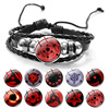 Red bracelet, leather woven jewelry, suitable for import, with gem