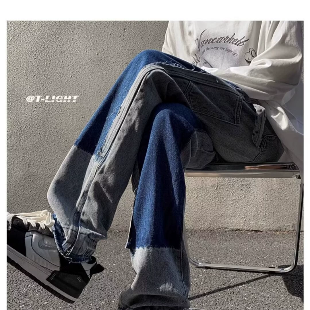Small design trousers, black jeans, European style, trend of season, slim fit, loose straight fit