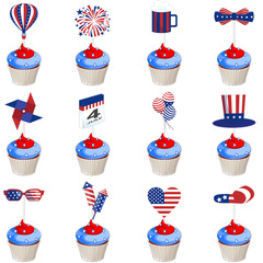 Cross-border American Independence Day Birthday Party Decoration Cake Insert Flag Fireworks Cake Decoration Sticker Wholesale Custom