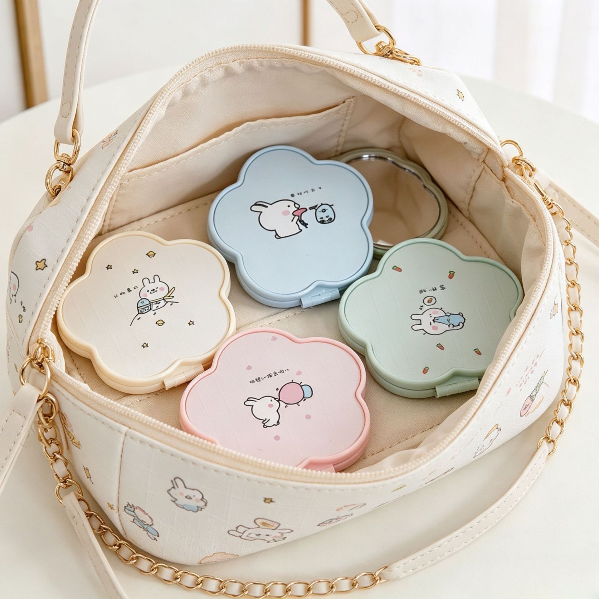 Espejo de Maquillaje Portátil Animado de Vidrio Redondo Mini