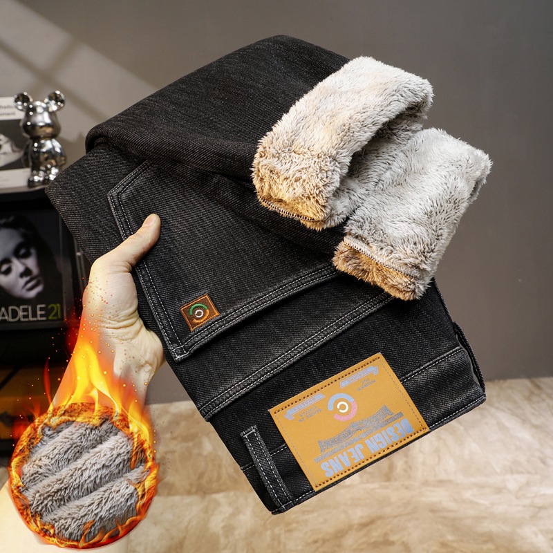 Jeans Rectos para Hombre de Mezclilla con Forro Térmico para Uso Diario en Invierno