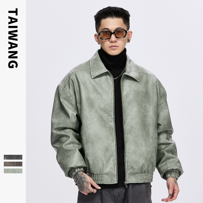Taiwang Men's Clothing丨2025 American Retro Lapel Leather Jacket Men's Autumn and Winter New Loose Casual Jacket