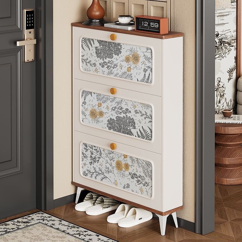 French-Style Vintage Cream-Colored Flip-Top Shoe Cabinet for Home Entrance, Integrated Wall-Mounted Entryway Storage Cabinet French-Style Vintage Cream-Colored Flip-Top Shoe Cabinet for Home Entrance, Integrated Wall-Mounted Entryway Storage Cabinet