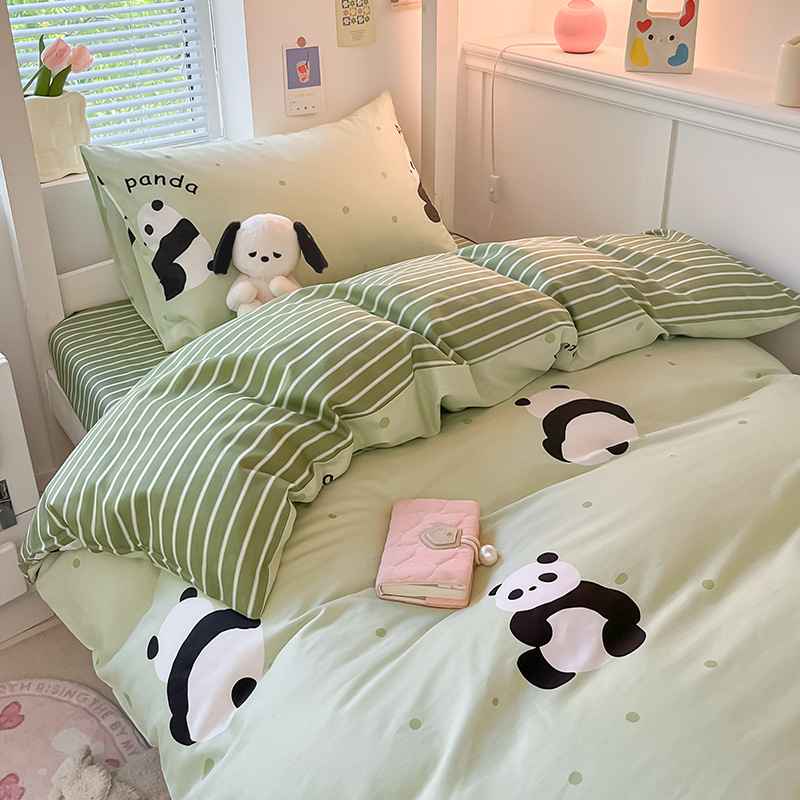 Pequeño algodón fresco dormitorio de estudiantes universitarios cama de tres piezas algodón puro 2025 nuevo traje de sábanas de verano de cuatro piezas