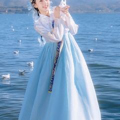 超人気延吉旅行写真雲南麗江旅行写真韓服ブルーガーゼスカート女性韓服宮殿ドレス韓服スーパーフェアリー