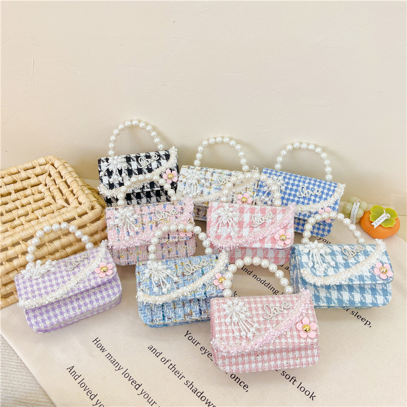 Moda perla bolso estilo chanel chica bolsa de mensajero lindo bebé mini cadena hombro bolsa de accesorios bolsa de moda