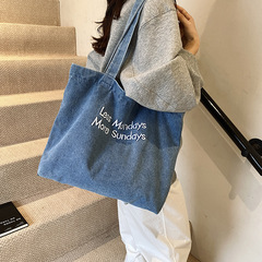 新商品カジュアルデニム刺繍ショルダーバッグ大容量デニムトートバッグ大学生文芸デニムショッピングバッグ