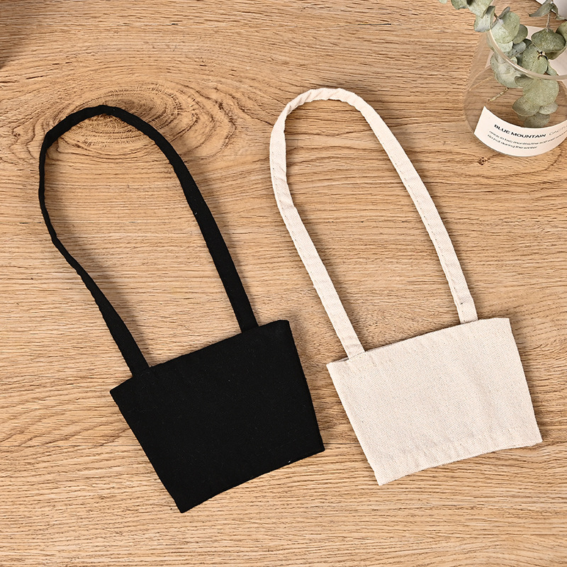 空白手提棉布背带杯套定 制保温玻璃水杯托套保护套隔热杯袋定 做