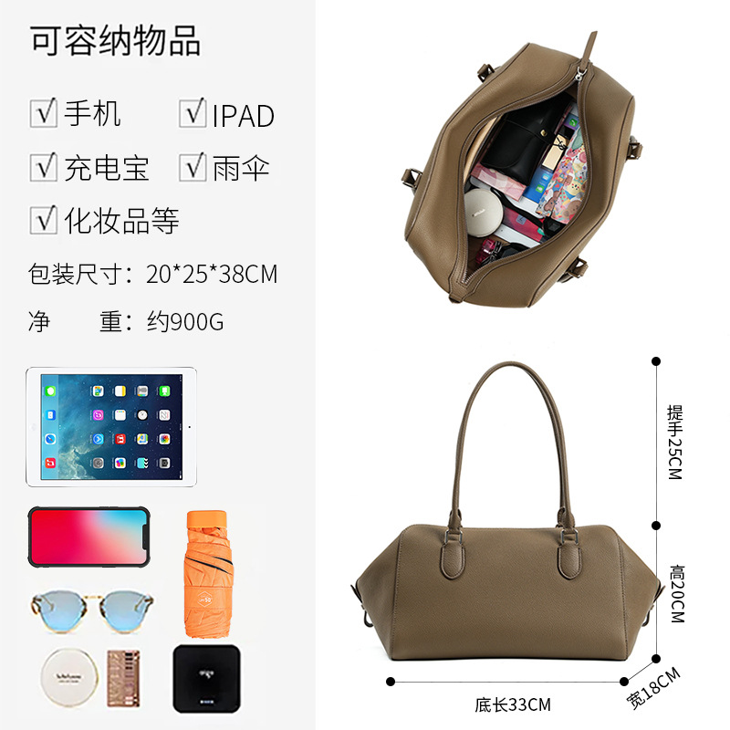Light Luxury Underarm Bag High-End Bowling Bag For Women Korean Style Cowhide Leather Large Capacity Genuine Leather Shoulder Bag - Thumbnail 3