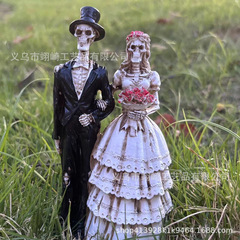 クロスボーダーレトロな新しいハロウィンスカルカップル樹脂装飾品ホームデスクトップ玄関庭などの装飾