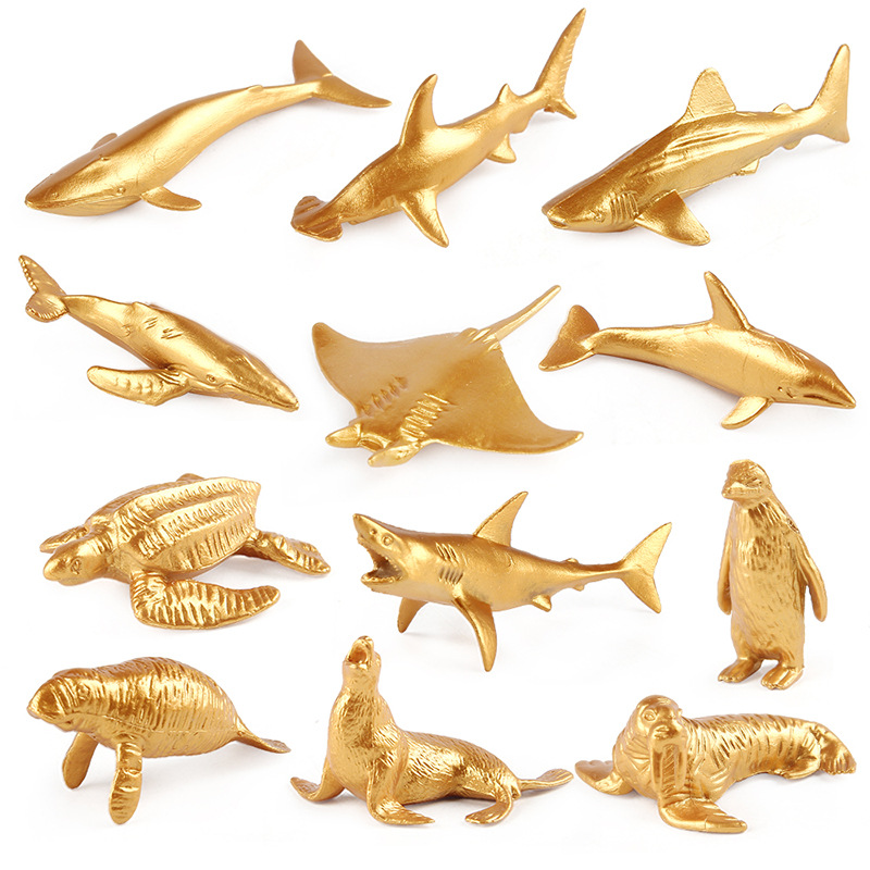 Exportación transfronteriza de 12 modelos de oro de mini plástico de simulación de animales marinos de bosque de enseñanza ornamentos