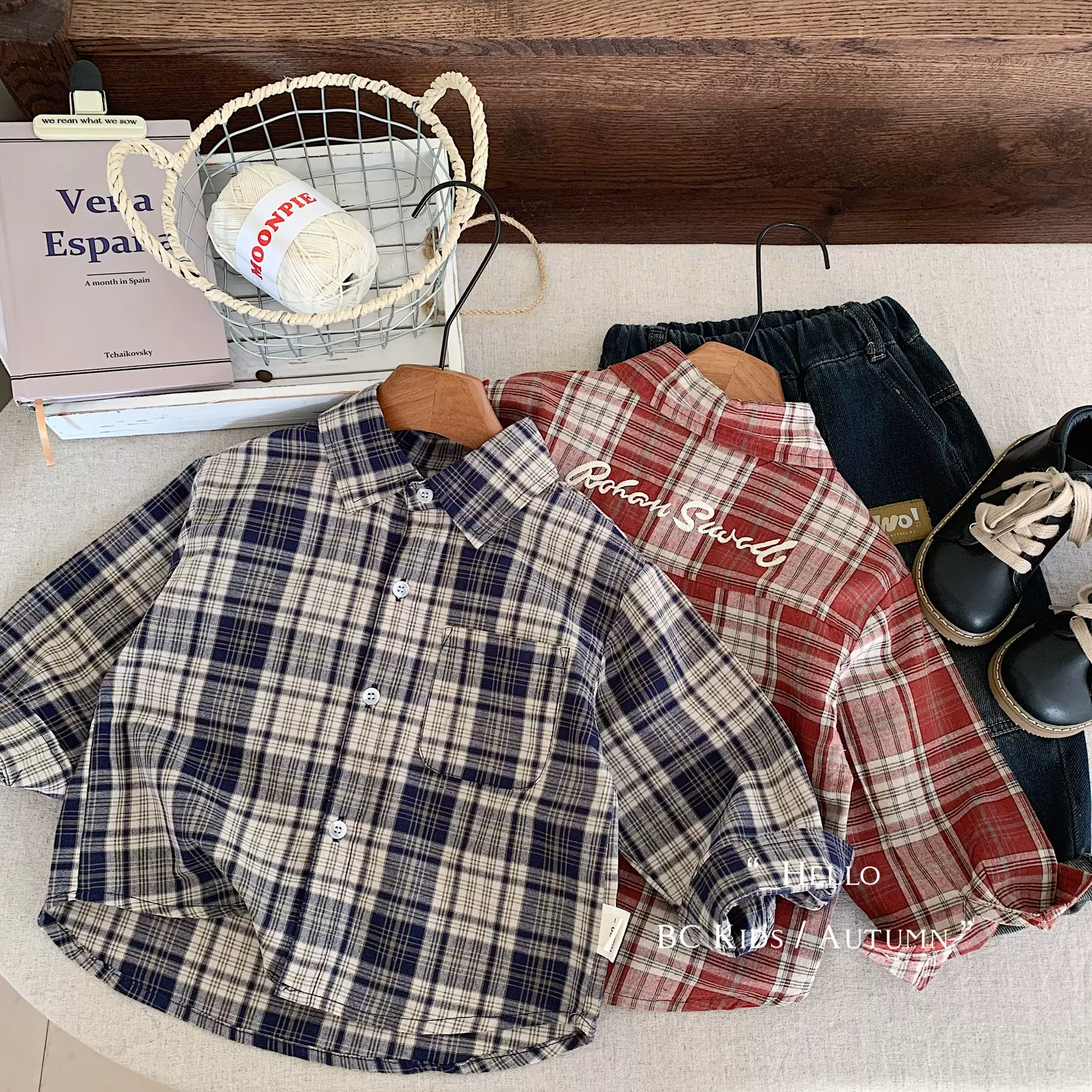 儿童衬衫邦诚2025秋款男女童时尚格子字母刺绣衬衣复古上衣 G0533