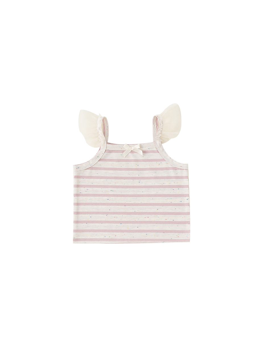 Youbao ropa para niños ropa de verano para niñas tops de manga voladora para niños pequeños y medianos tops de lazo para niños tirantes a rayas en contraste