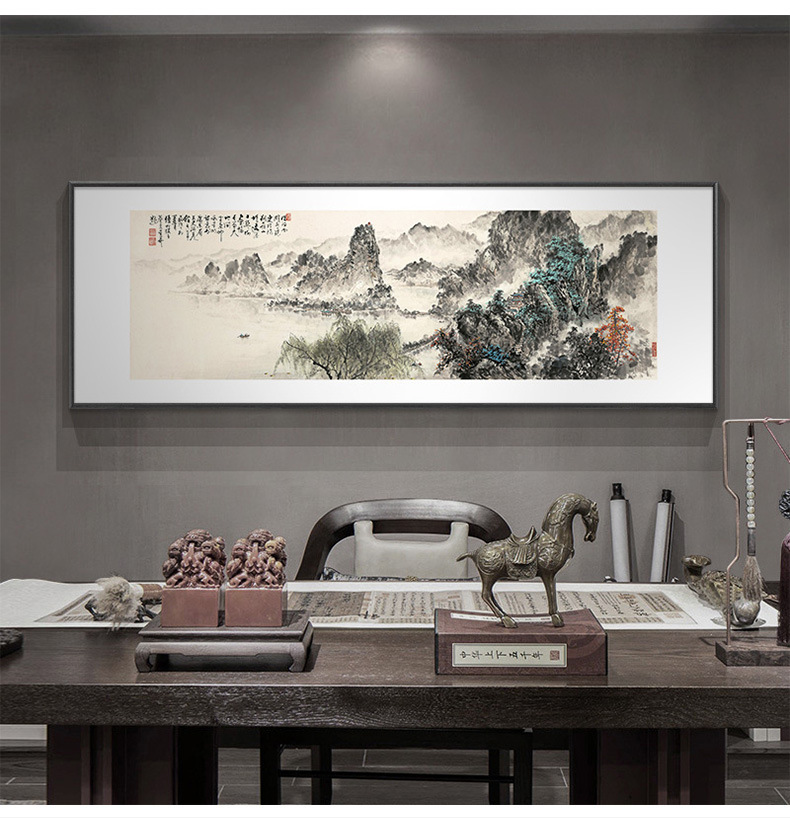 山水装饰画新中式客厅背景挂画酒店饭店茶室包厢张大千办公室国画-阿里巴巴