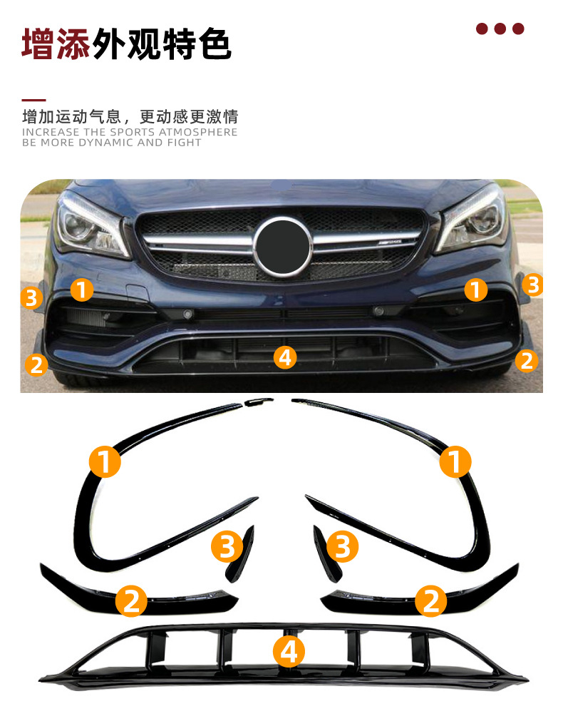 Suitable for Mercedes-Benz Cla220 C117 Cla200 2016-2019 Front Lip Car Sticker Wind Knife Surround Kit Modification