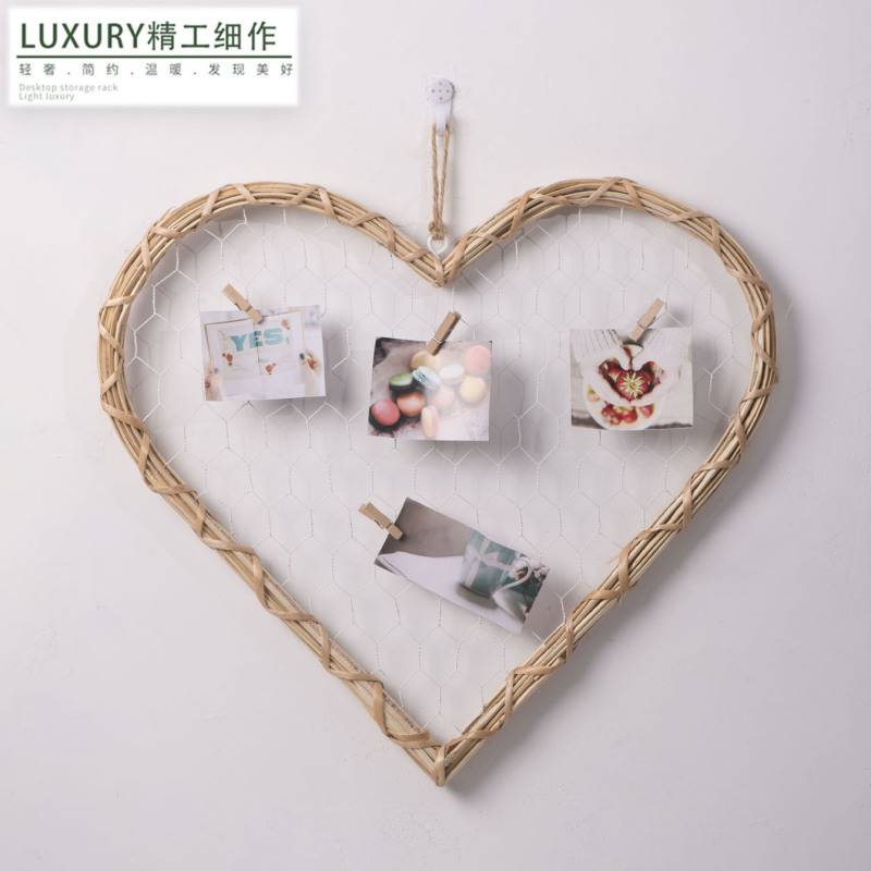 Hand-woven heart-shaped decorative photo frame high-level interior photo decoration ornaments simple creative hanging photo wall