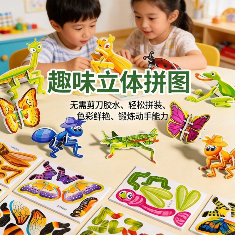 3D Stereo Puzzle Kindergarten [Handmade Family Activity] Interactive and Fun Kidsren's Paper Toys Dinosaurs Insects Animals
