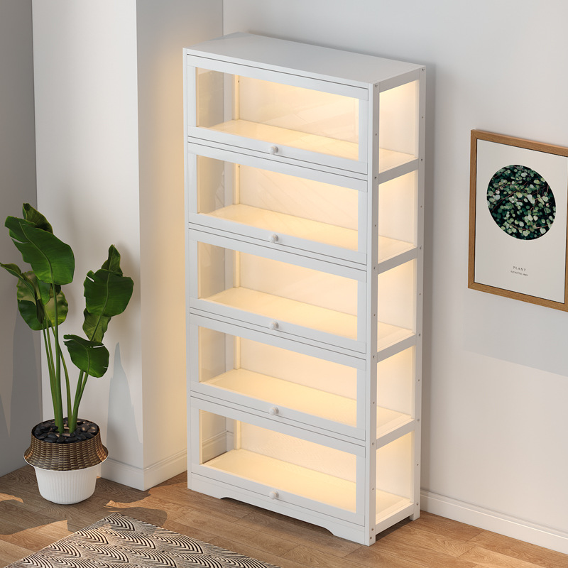 Bamboo Essence floor-standing transparent acrylic bookcase with white bezel children's simple bookshelf non-solid wood storage rack