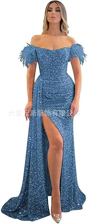 Comercio exterior de Europa y América Amazon AliExpress deseo estación independiente nueva sequined fuera del hombro split fishtail vestido adelgazante image 22
