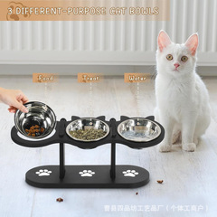 现货木质猫碗架可调节斜口宠物粮食盆立式猫咪喂食器宠物饮水架