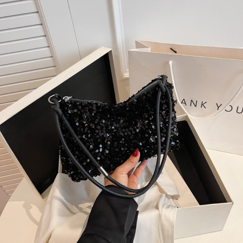 2024 Summer New Style Quality Casual Trendy Glitter Single Shoulder Bag Personality Ins Simple Crossbody Large Loaf Bag