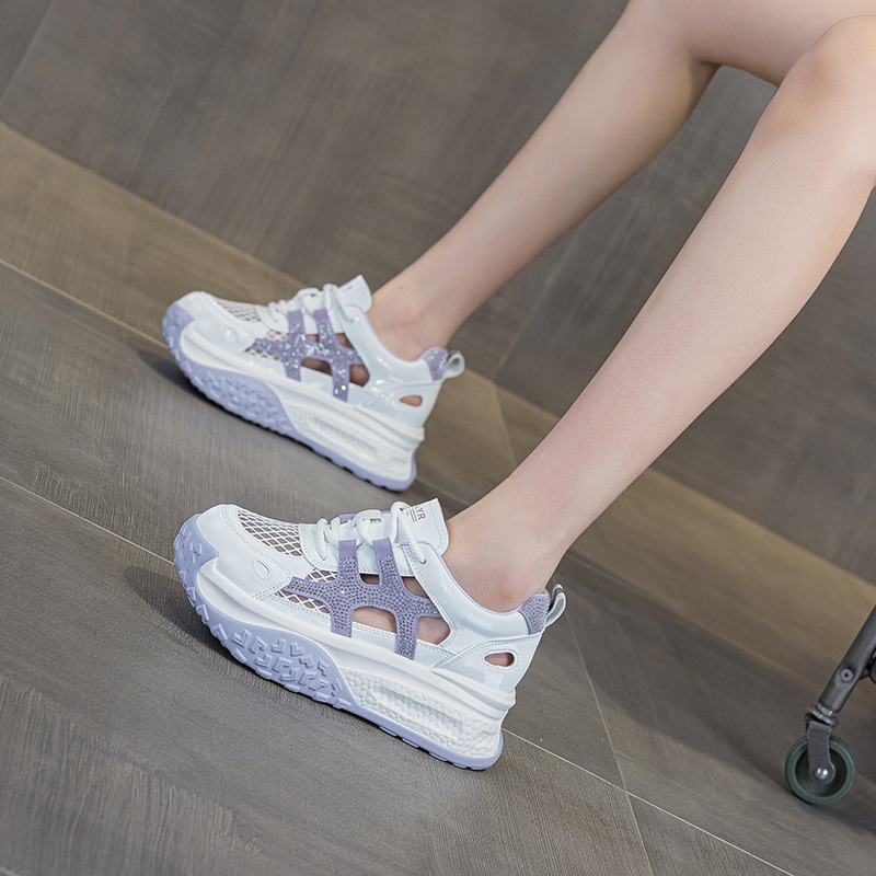 Giày sneaker chunky nữ đế dày mặt lưới thoáng khí phong cách thể thao — M2877 màu be, M2877 màu xanh lam, M2877 Màu tím