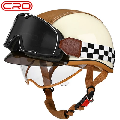 Motosiklet kaskı (dəbilqə) – and Electric Bikes, Japanese-Style Helmet - cro-summer-helmet-off-white-transparent-mirror-large-frame-goggles-m-55-56cm-head-circumference