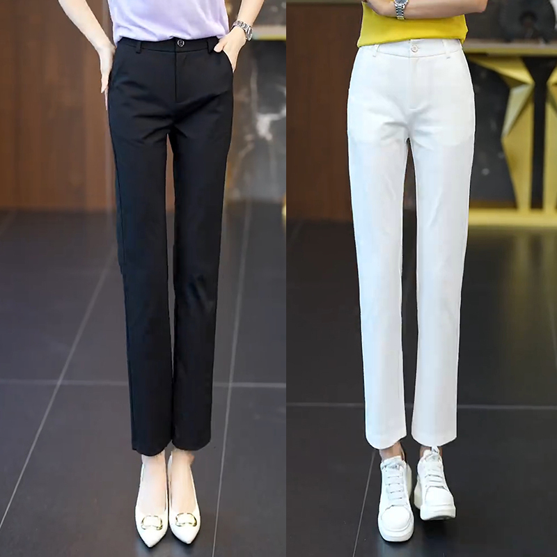 Suit Pants Ice Silk Cigarette Pants Women Summer New High-Waisted Slimming Stretch Thin Straight Pants Petite Cropped Casual Pants