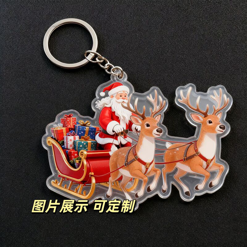 Cross-Border Santa Claus Acrylic Keychain Pendant Christmas Peripheral Decoration DIY Keychain Pendant Customization