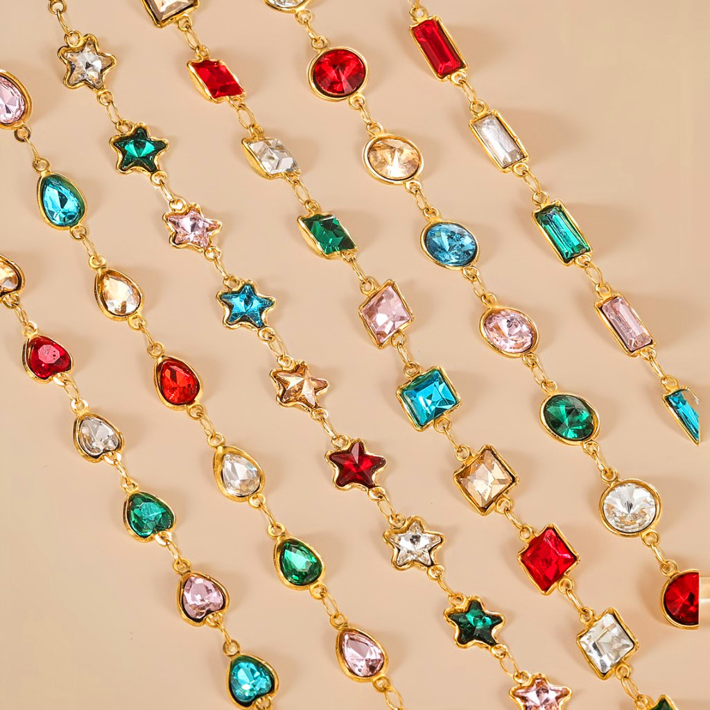 Acero inoxidable cristal cadena impermeable cadena de cristal de color joyería DIY accesorios pulsera collar chapado en oro craneal 18K