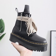头层Jadon厚底8孔马丁靴女1460侧拉链荔枝纹短靴子真皮松糕底长舌