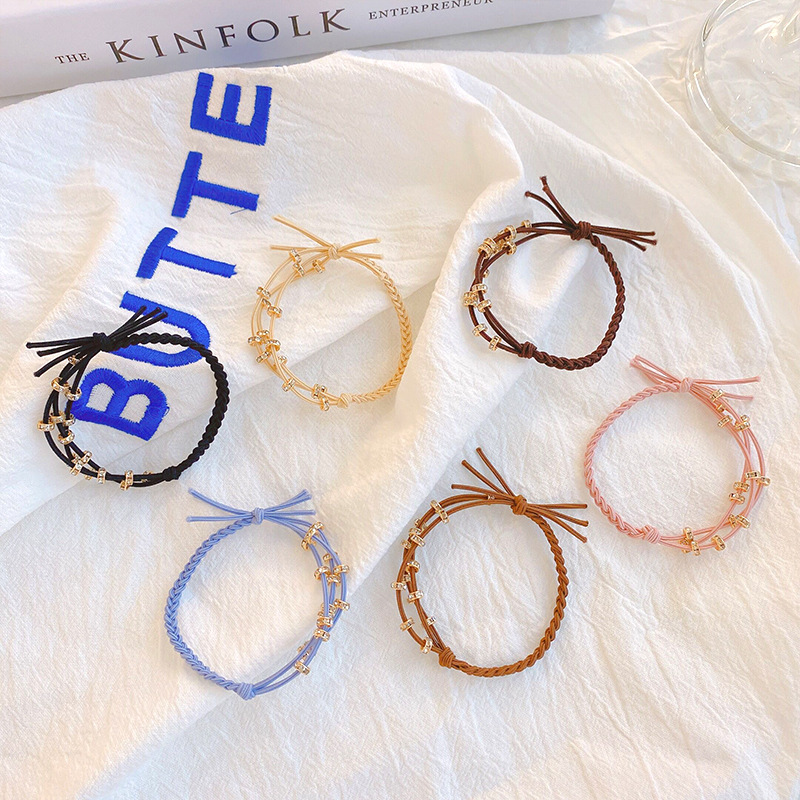 Korean-style fresh and light crystal braided hair tie for Instagram influencers, coffee-colored system for versatile hair accessories