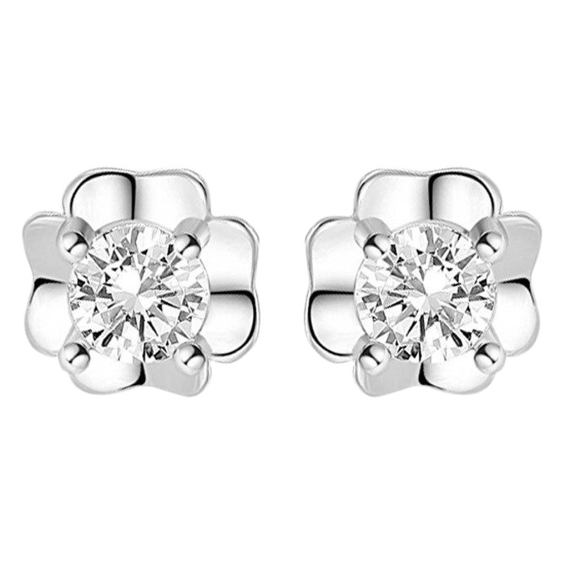 Shengli S925 pendientes de plata esterlina trébol de las mujeres pendientes de flores giratorias japonesas y coreanas pendientes de las mujeres simples 3A circón